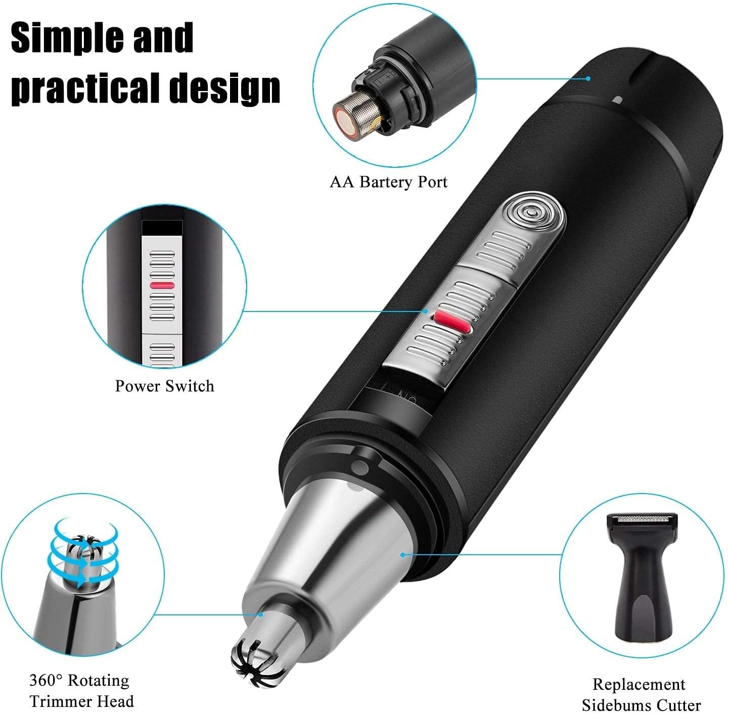 Ear and Nose Hair Trimmer for Men, 2021 Professional USB Rechargeable Nostril Nasal Hair Cleaning System, Lightweight Waterproof Nose Hair Clippers for Women (Silver)