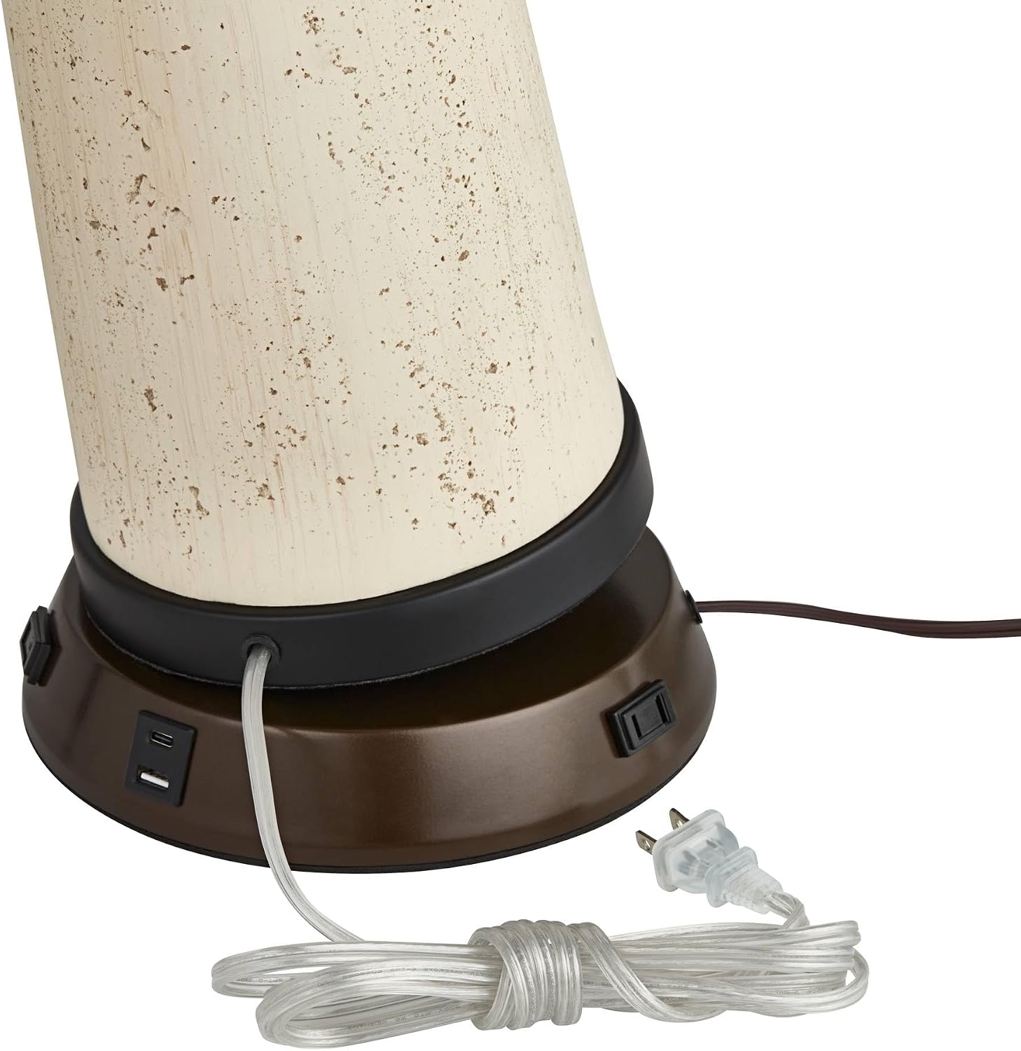 Franklin Iron Works Hunter Rustic Farmhouse Table Lamp with USB and AC Power Outlet Workstation Charging Base 28.75' Tall Bronze Cherry Wood Double Drum Shade for Living Room Bedroom House Bedside