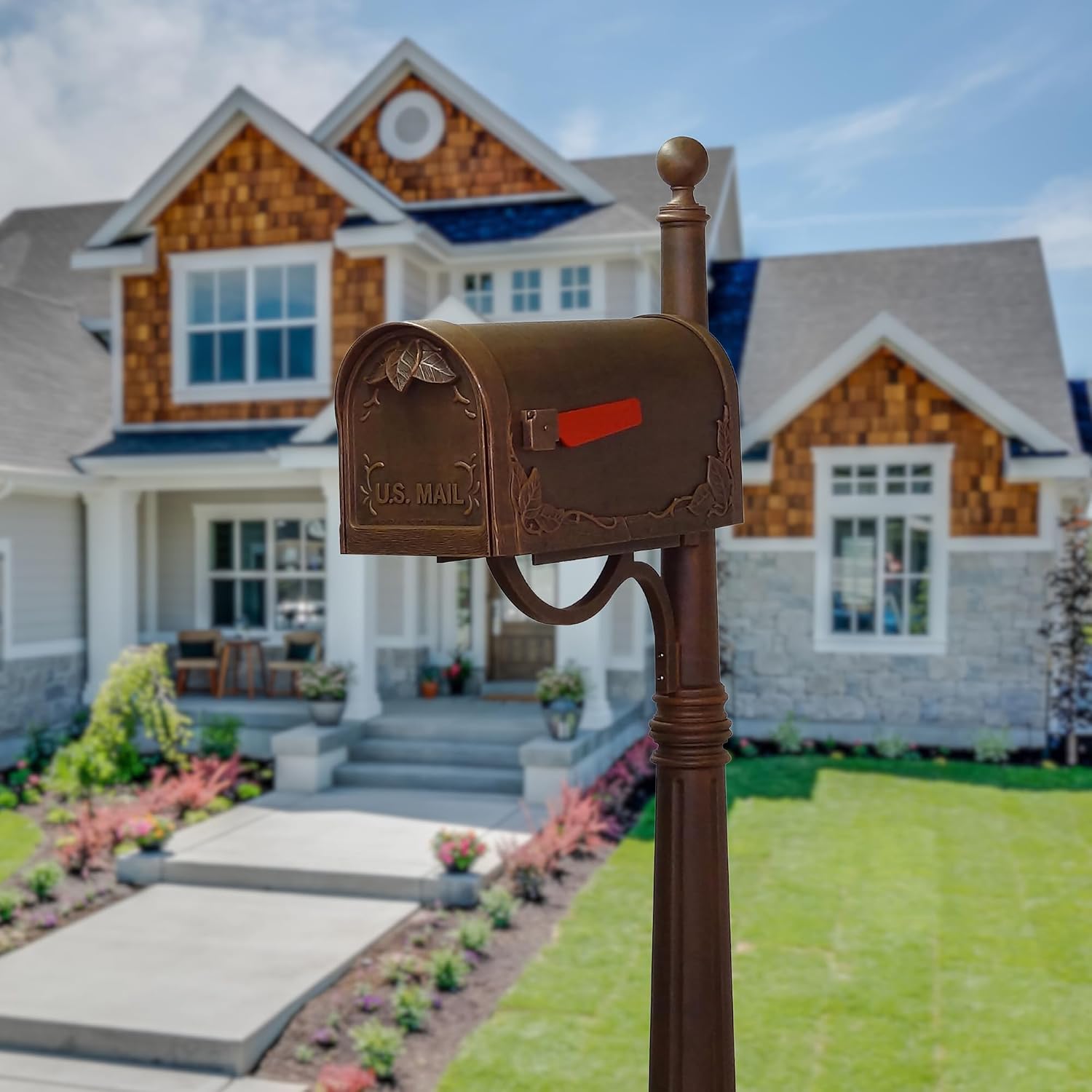 Special Lite Floral Curbside Mailbox - Copper Cast Aluminum Mailbox for Post Mount - SCF-1003-CP