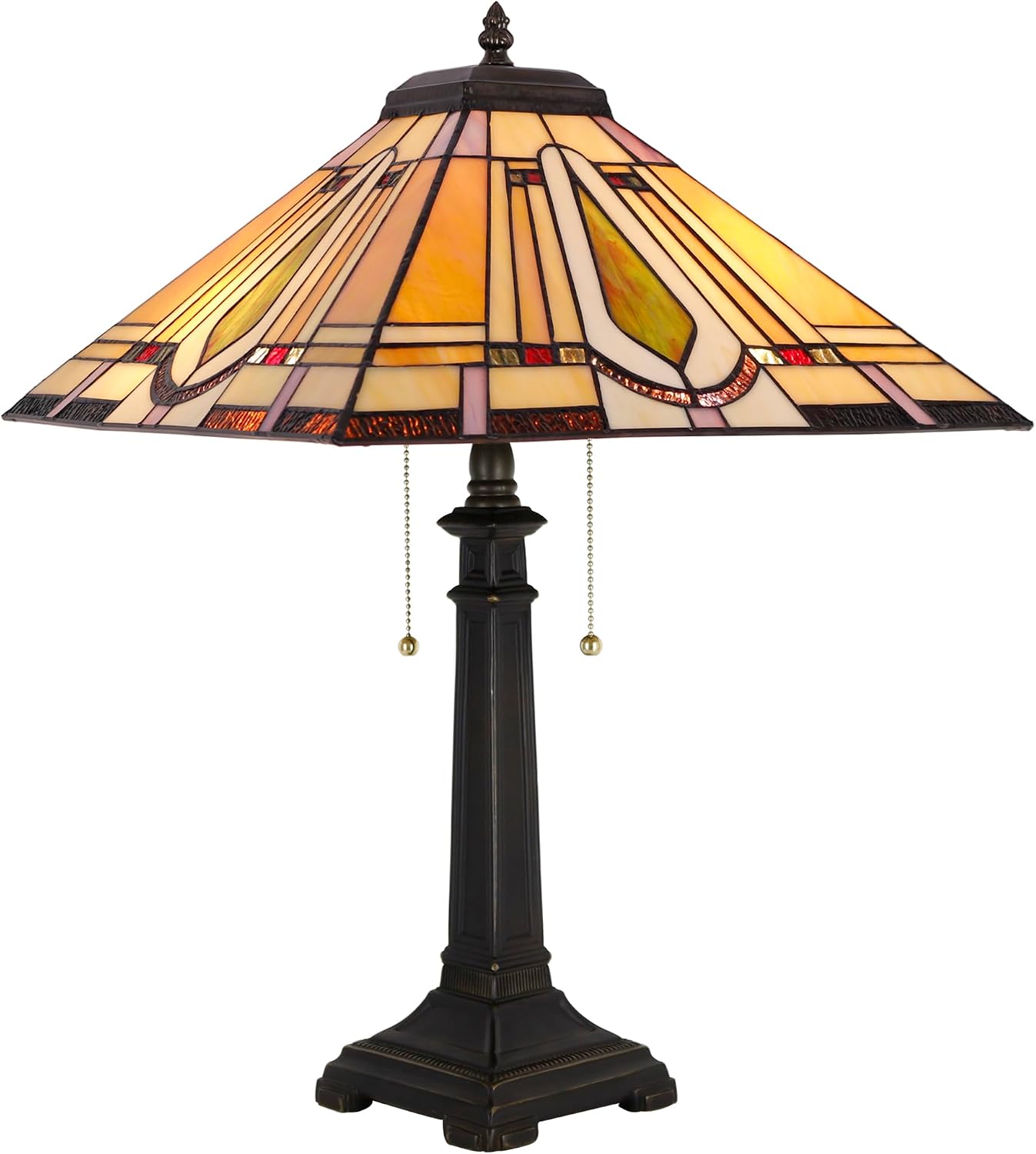 Tiffany Table Lamp Geometry Mission Style Stained Glass 16X16X23 Inches Desk Reading Light for Bedrooms Living Room Study Home Office