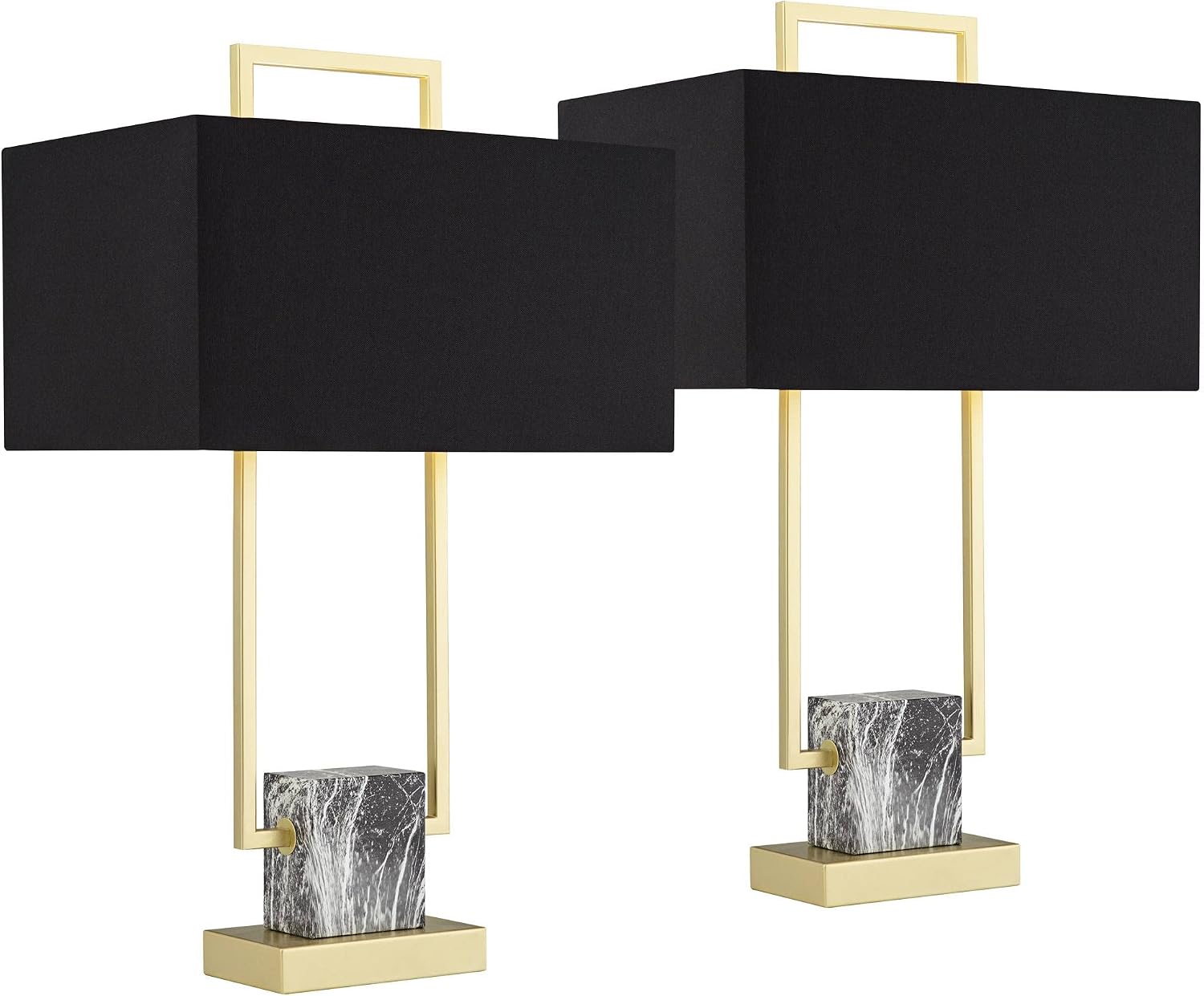 360 Lighting Carl 24 3/4' High Modern Table Lamps Set of 2 Gold Finish Metal Living Room Bedroom Bedside Nightstand House Office Home Reading Kitchen Entryway Console Family Black Shade