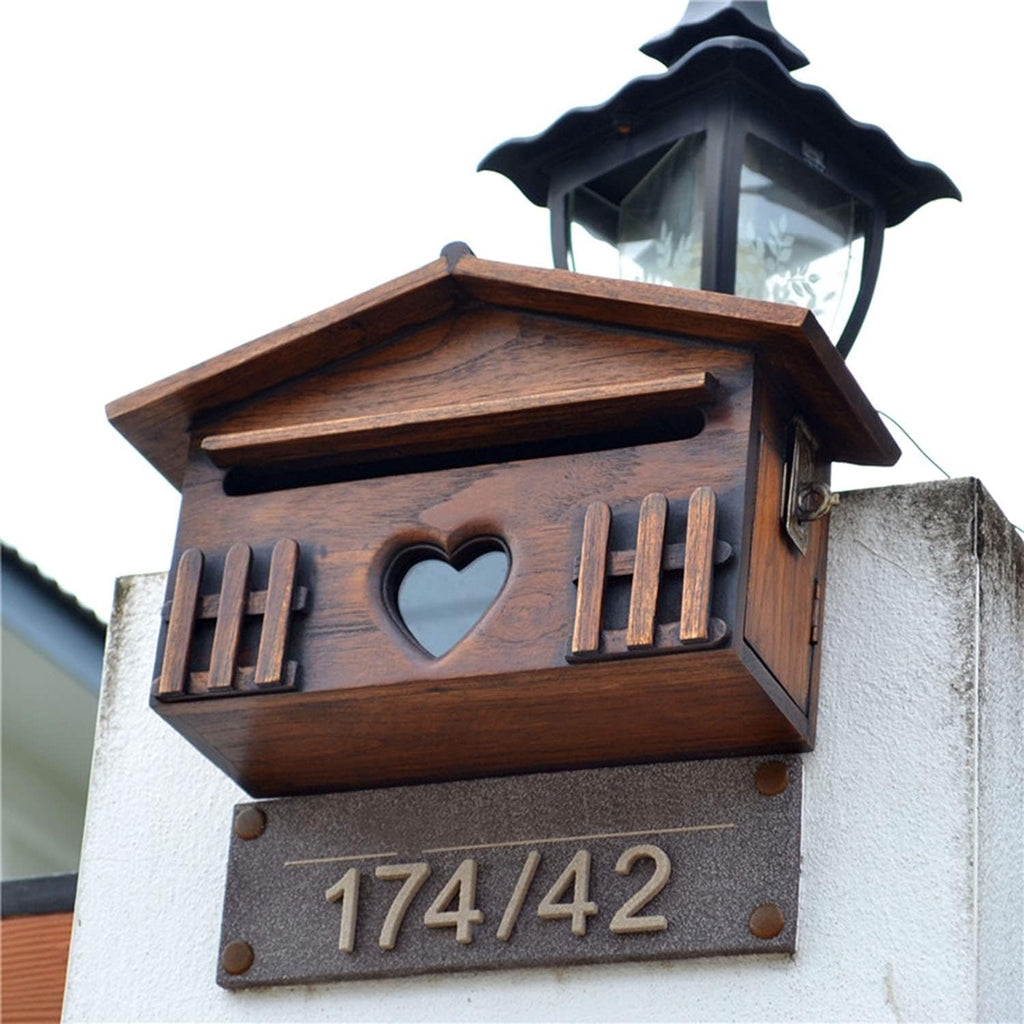 Letter Box,Postbox,Wooden Wall Mount Letterbox, Post Box Mailbox Suggestion Box Vintage Art Country House Outdoor Home Decoration, Secure Letterbox Outside
