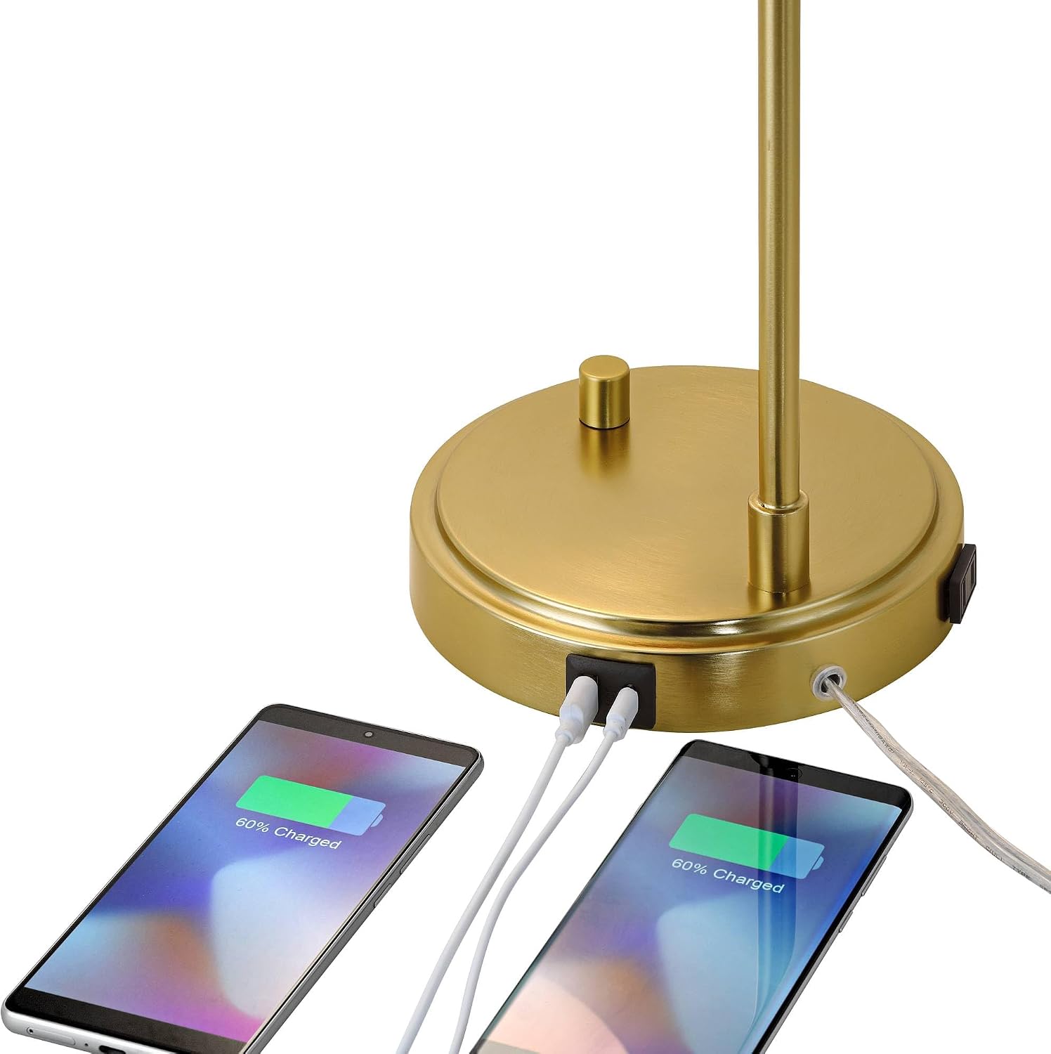 360 Lighting Kelowna 25' High Modern Desk Lamp with USB Charging Ports A+C and AC Power Outlet Gold Antique Brass Finish Metal White Globe Shade Home Office Living Room Bedroom