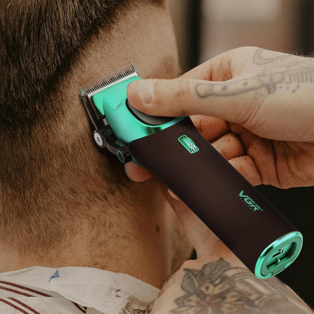 VGR 885 S2 Cordless Barber Clippers and Trimmers Kit, Professional Hair Clippers for Men, Haircut Kit with DLC-Coated Ceramic Blades, 21-Speed Roller, 2 Magnetic Charging Bases, LED Display, Green