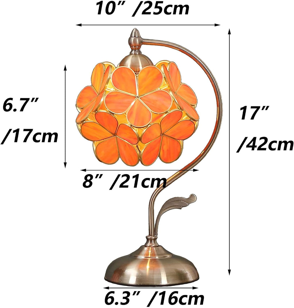 Bieye L10753 Tiffany Style Stained Glass Flower Petal Table Lamp with Brass Base for Home Décor (Orange, 8' Cherry Blossom)