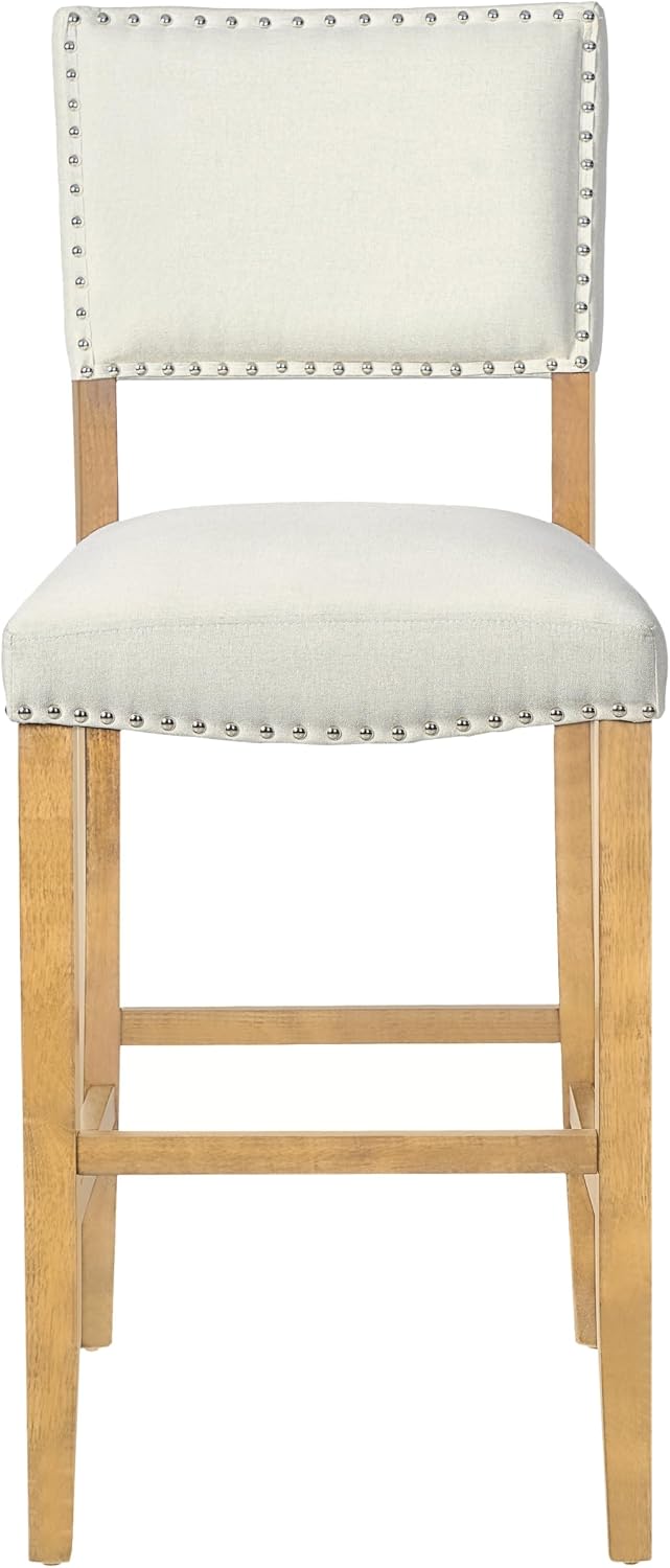 Christopher Knight Home Yorick Counter Height Bar Stools Set of 2, Fabric Upholstered Bar Stool for Kitchen Island, Wooden Dining Room Chair with Rivet Decor, Counter Stool with Footrest, Beige