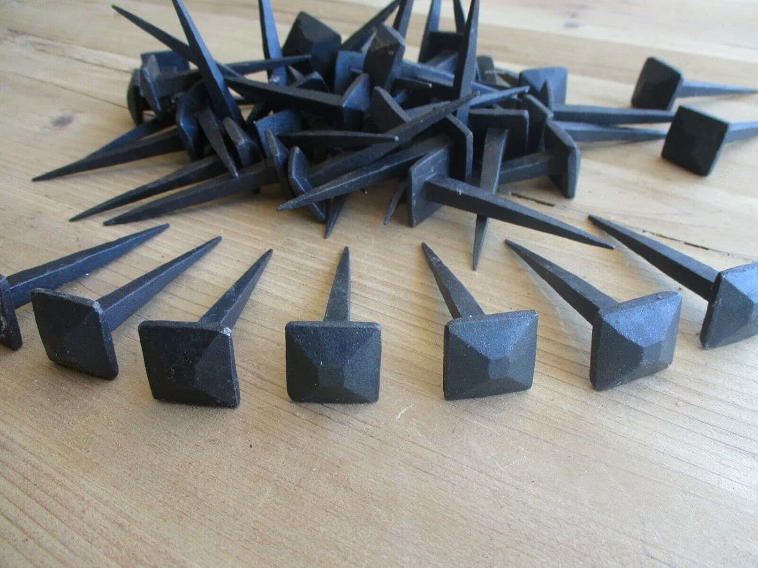 50 Nails Square Coat Hooks Hand Forged 1' Black 3' Long TACK Craft Angled Hook - drstore
