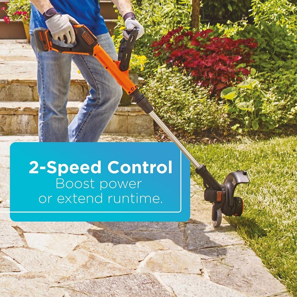 BLACK+DECKER 20V* MAX String Trimmer and Edger, EASYFEED Weed Wacker, 12 Inch Cutting Width, 2 Speed Control Weed Eater, (1) Battery and Charger Included (LSTE523)