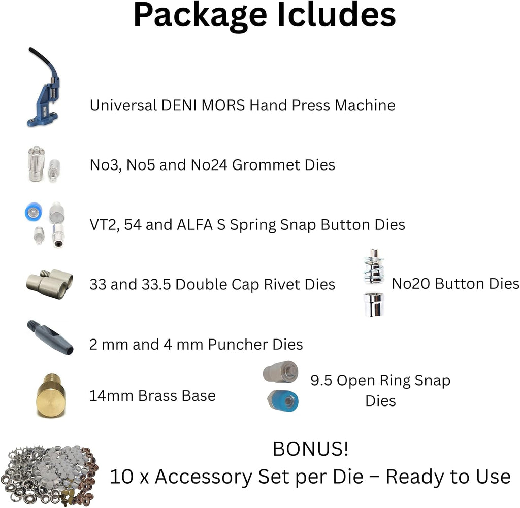 Hand Press Machine for Rivets, Snaps, Grommets, and Fabric Buttons - Complete Die Set Kit with Hole Punch for Leathercraft, DIY Projects, and Clothing