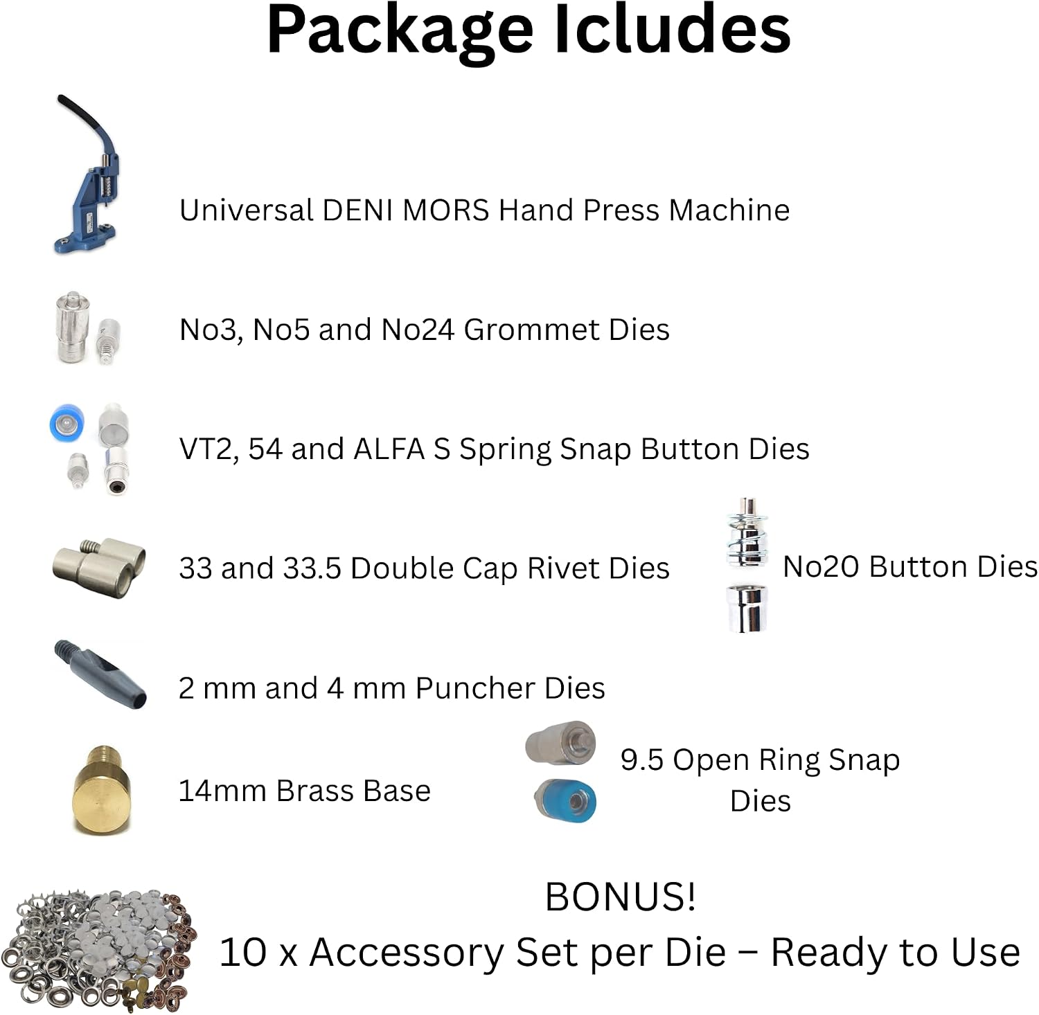 Hand Press Machine for Rivets, Snaps, Grommets, and Fabric Buttons - Complete Die Set Kit with Hole Punch for Leathercraft, DIY Projects, and Clothing