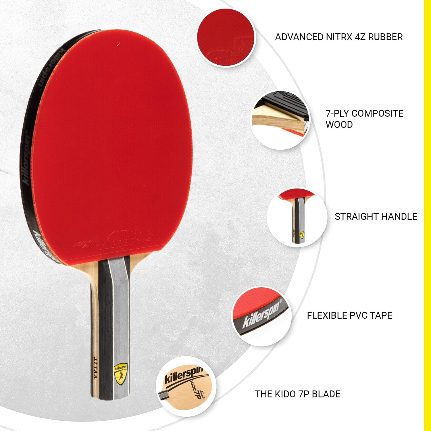 Killerspin KIDO 7P RTG Ping Pong Paddle, Advanced Table Tennis Players, Memory Book Paddle Case, Red/Black