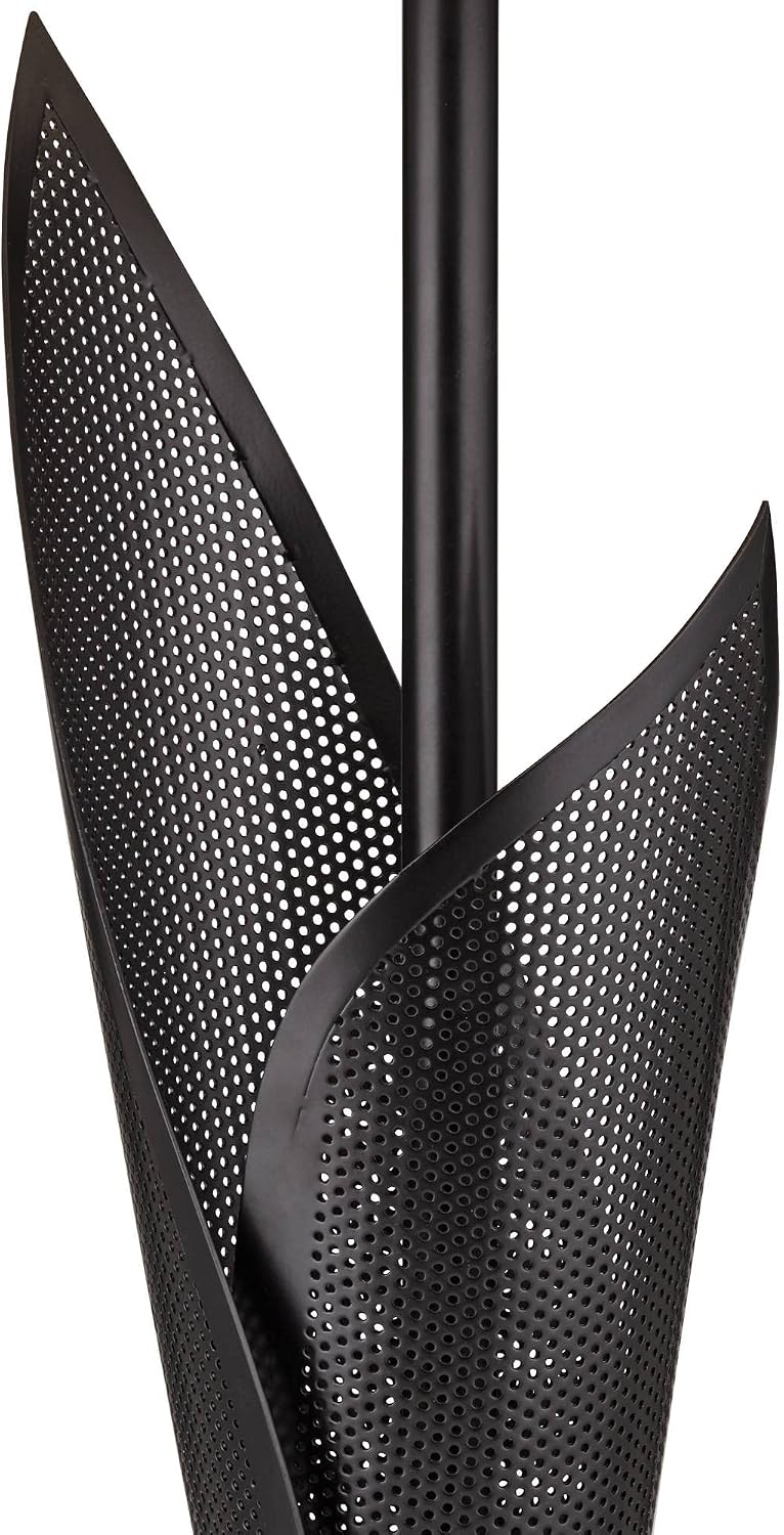 Possini Euro Design Sasha Modern Industrial Table Lamp 31 1/2' Tall Sculptural Black Metal Organza Sheer Outer White Fabric Inner Dum Shade for Bedroom Living Room House Bedside Nightstand Office