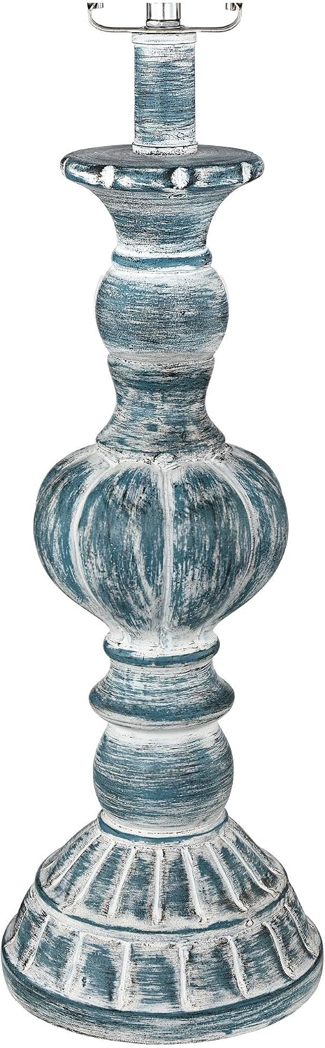 Regency Hill Tanya 26 1/2' Tall Farmhouse Rustic Traditional Table Lamps Set of 2 with Smart Sockets Blue Wash Cottage Core Living Room Bedroom Bedside Nightstand House Office Home White Shade