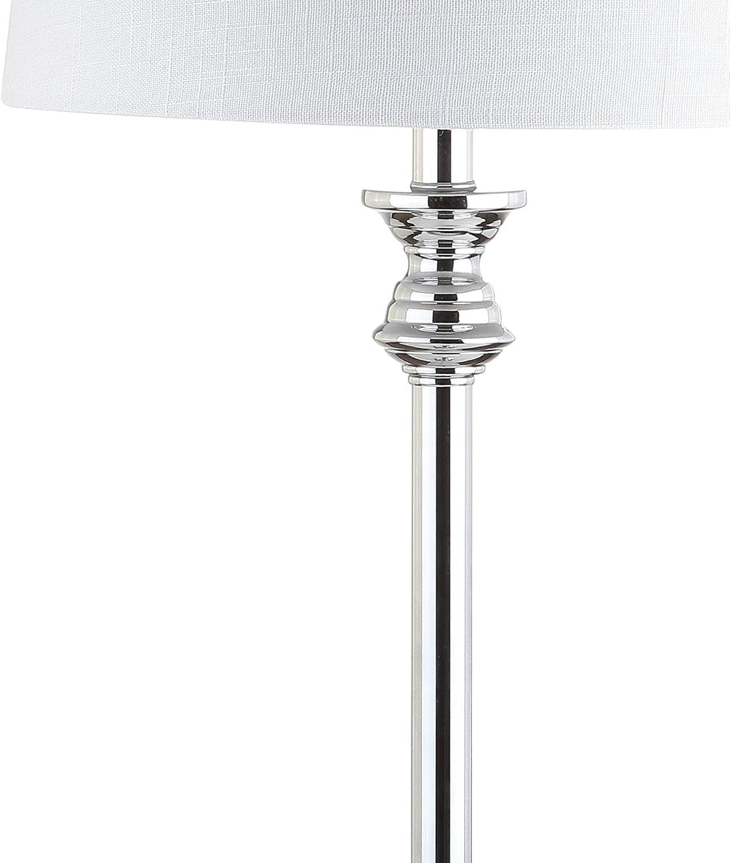 JONATHAN Y 33' Crystal and Chrome LED Table Lamp Set of 2, Contemporary Clear Metal Lamps for Living Room Bedroom, White Linen Drum Shade, LED Bulbs Included, UL Listed JYL2056A-SET2