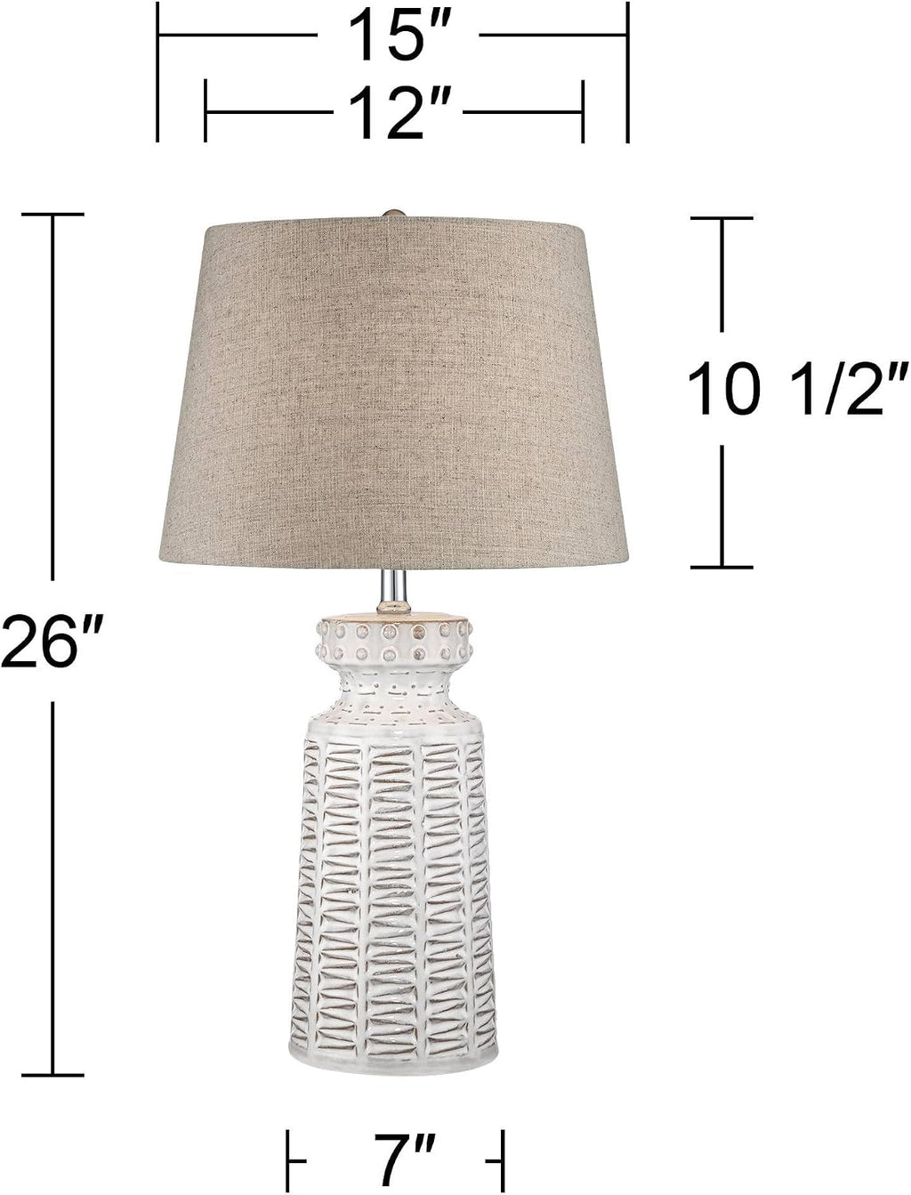 360 Lighting Helene Country Cottage Table Lamp Ceramic Rustic 26' High Cream White Glaze Tan Linen Tapered Drum Shade Decor for Living Room Bedroom House Bedside Home (Color May Vary)