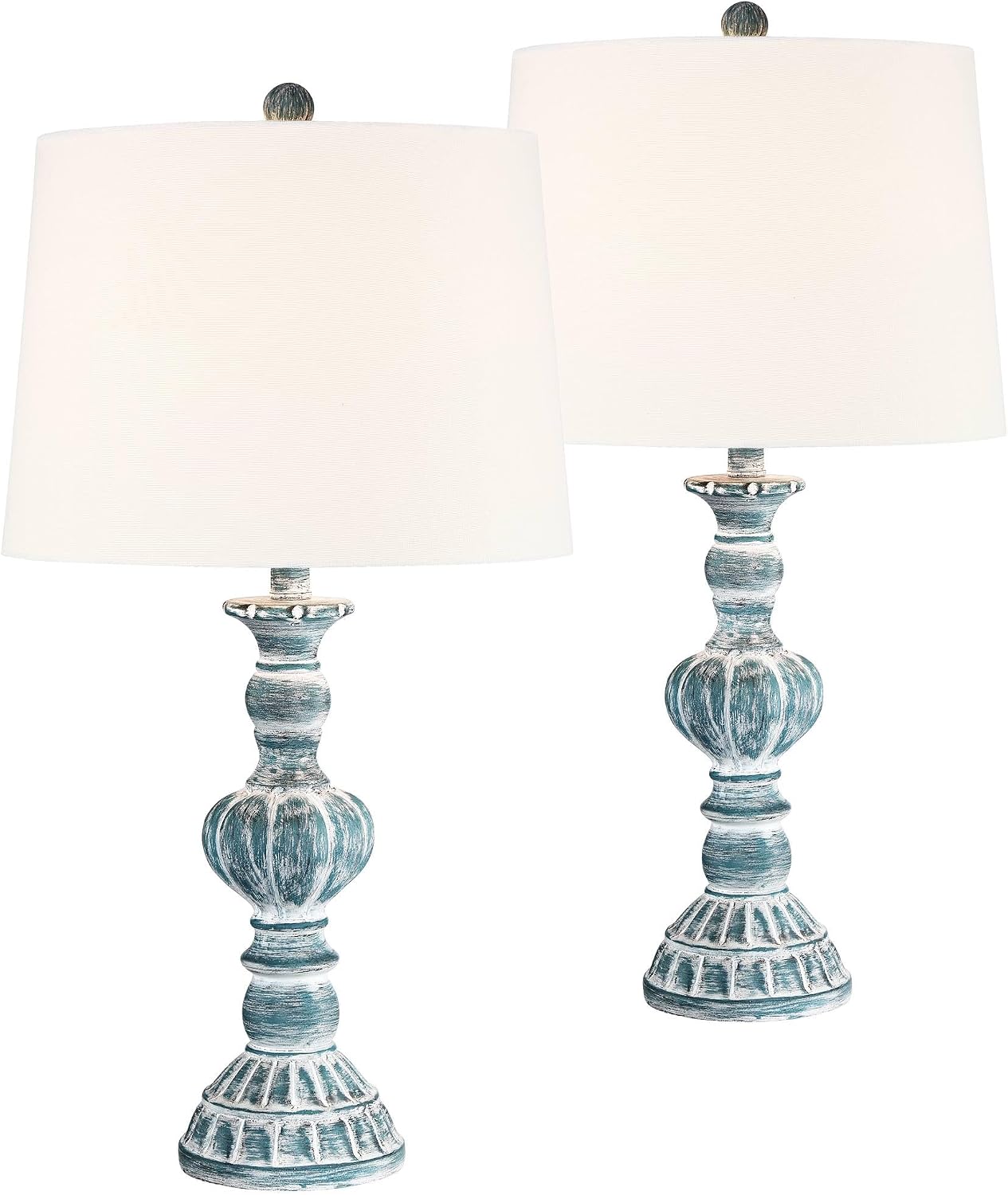 Regency Hill Tanya 26 1/2' Tall Farmhouse Rustic Traditional Table Lamps Set of 2 with Smart Sockets Blue Wash Cottage Core Living Room Bedroom Bedside Nightstand House Office Home White Shade