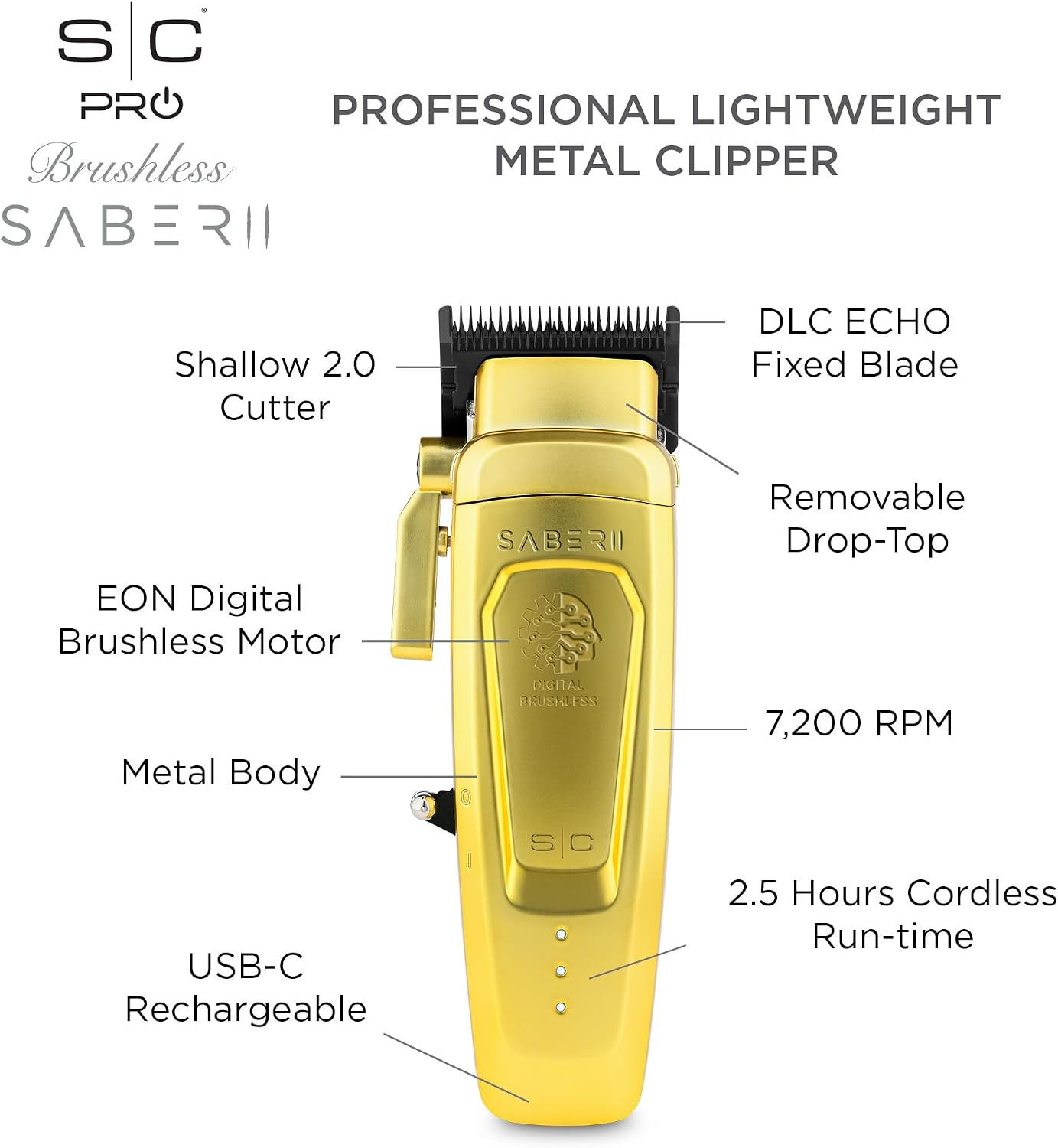 Stylecraft Saber Pro Grooming Bundle: Digital Brushless Saber II Clipper & Saber Trimmer (Gold) Holiday Gift Bundle
