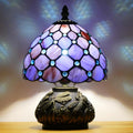 Small Tiffany Lamp Mini Stained Glass Table Lamp Purple Pearl Style Mushroom Accent Lamp 8X11 Inch