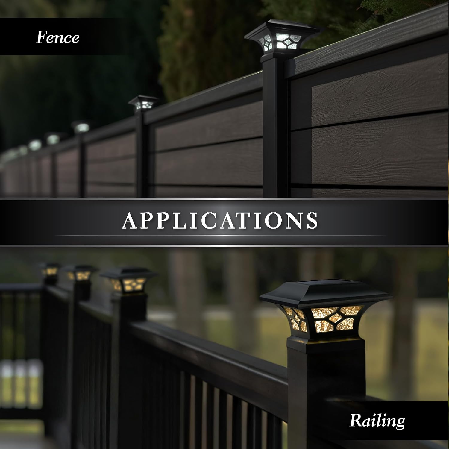 Classy Caps Kingston Solar Post Caps 8 Pack - Fits 2x2 2.5x2.5 3x3 Posts (Black)