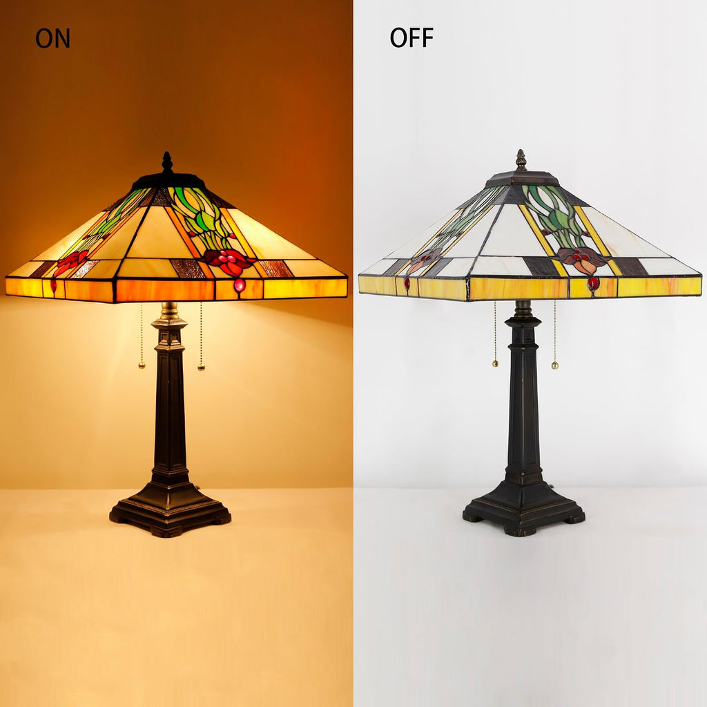 Tiffany Table Lamp Tulip Flower Mission Style Stained Glass 16X16X23 Inches Desk Reading Light for Bedrooms Living Room Study Home Office