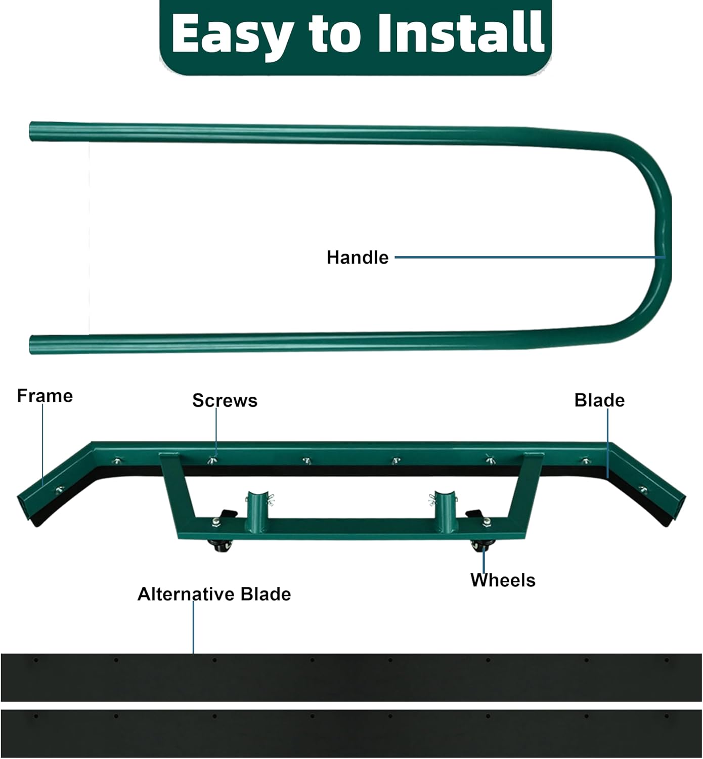 AIWFL 4.3FT Aluminium Alloy Sport Tennis Court Squeegee with Wheels, Tennis Court Rain Shuttle with Additional 2 EVA Foam Blade, Professional Squeegees Floor Water Remover Squeegee Broom, Green