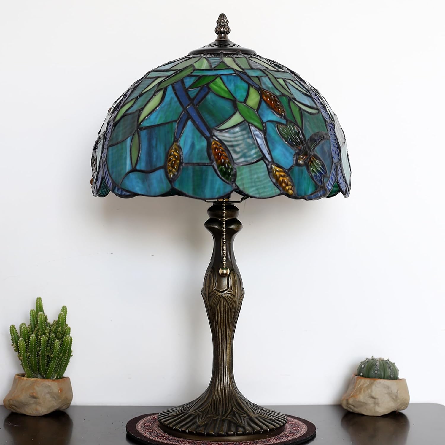 Tiffany Lamp Stained Glass Table Lamp 12' x 19' Wheat Ear Dragonfly Style Decorative Lamp Bedside Reading Lamp for Desk Living Room Bedroom Office Study Light Home Decor Gift