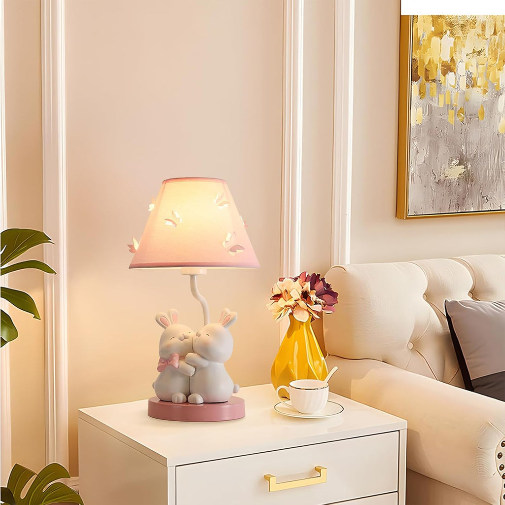 Pink Rabbit Lamp Cute Bunny Night Light Girl Lamp, Cartoon Animal Nightstand Lamps Bedside Table Lights, Children's Room Desktop Accent Lighting for Bedroom Dining Room Office Dorm