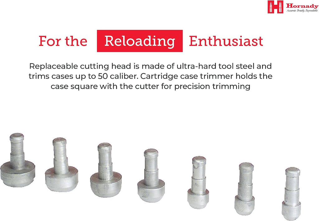 Hornady Cam-Lock Trimmer 050140 - Reloading Case Trimmer Accurately Restore Fired Cases Up to 50 Calibers - Unique Brass Trimmer with Micro Adjust Cutter, 7 Pilot Sizes, & Large Diameter Cutting Head