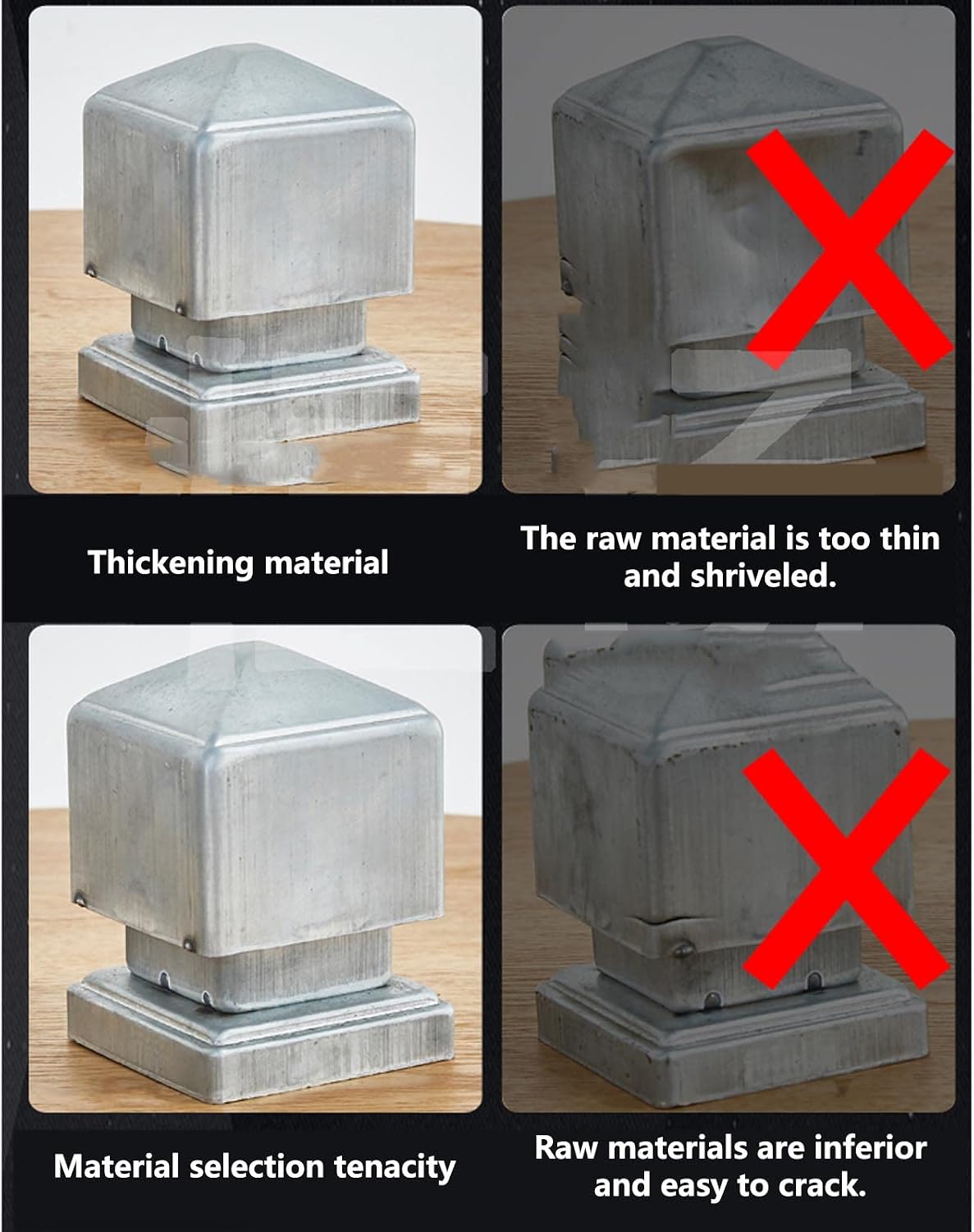 Post Cap 4 Packs Square Top Fence Post Caps for Outdoor Garden Fences Lamp Deck Mailbox Posts Patio Decoration 100x100mm