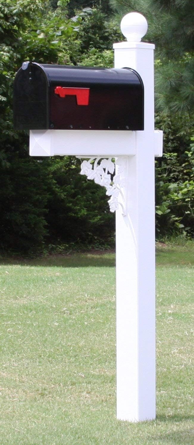 4Ever Products The Roosevelt Vinyl/PVC Mailbox Post (Includes Mailbox) Complete Decorative Curbside Mailbox System with Classic Traditional Style (Black Mailbox)