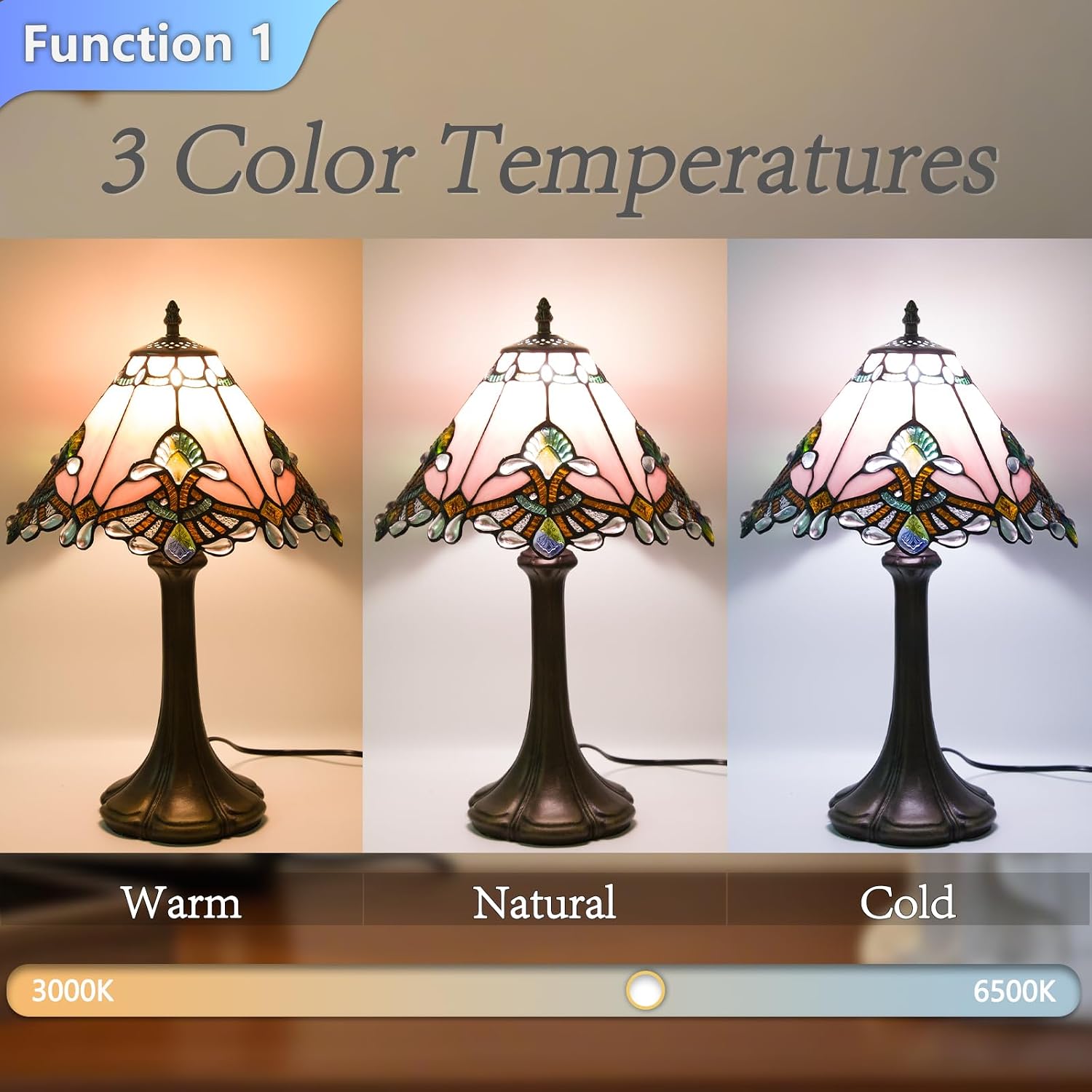 JHuiLap 12 Inch Tiffany Style Table Lamp, Baroque Stained Glass Lamp with Remote Control, Stepless Dimmable & 3 Color Temperatures, Desk Lamps for Bedroom Farmhouse Bedside Nightstand Bedside (Pink)