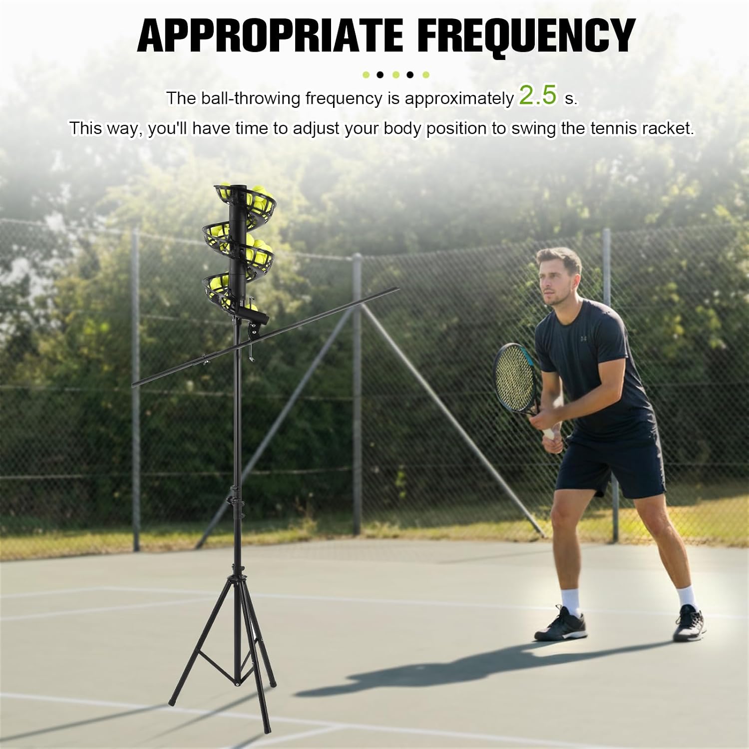 Tennis Ball Dropping Machine,Portable Tennis Ball Machine,Tennis Ball Feeder,Hold 33 Balls Throwing Height Adjustable for Beginners