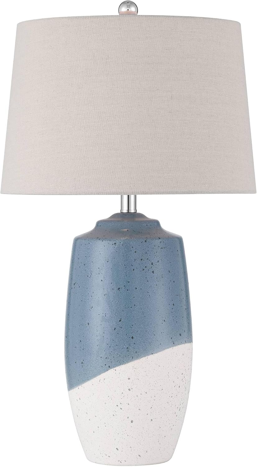 360 Lighting Aegean 28' Tall Coastal Modern Table Lamps Set of 2 Blue White Finish Ceramic Linen Beige Shade Living Room Bedroom Bedside Nightstand House Office Family Reading Kitchen Entryway