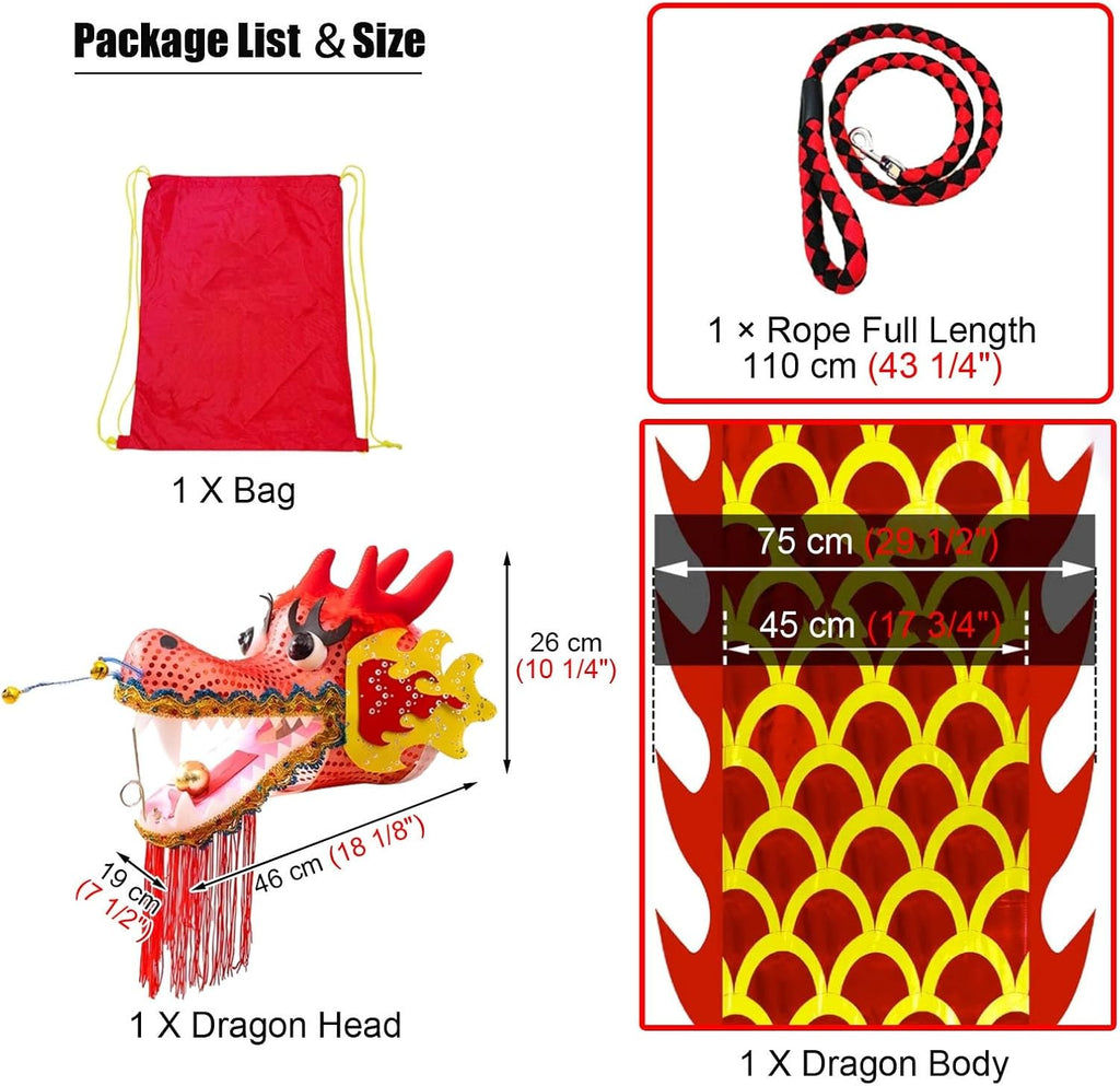 3D dragon Flinging The Ribbon Streamer, Dragon One-Sided gold Dance Dragon Ribbon, Washable colorful dragon streamer with Real-Like Plastic Dragon Head, gymnastics/Fitness Dragon(10 m (33 ft))