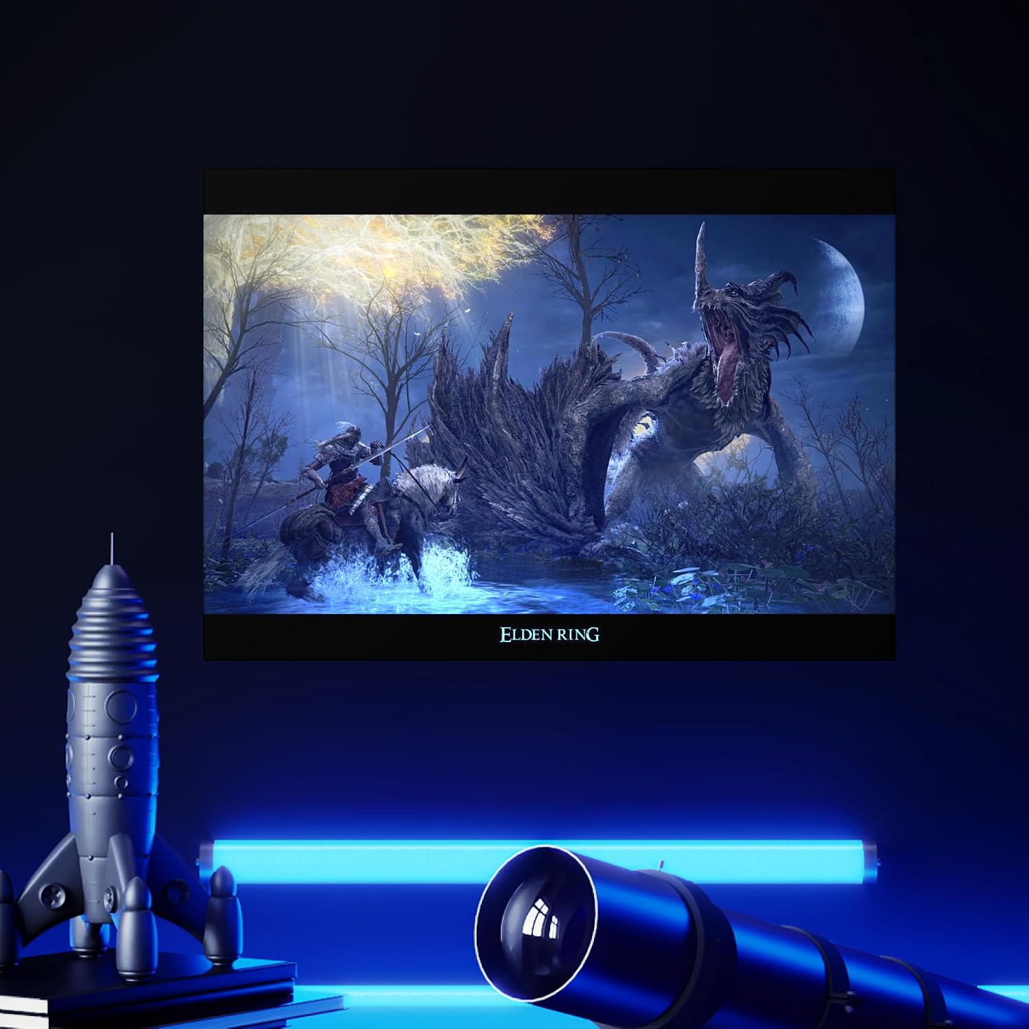Displate Metal Poster ELDEN RING Flying Dragon Agheel Wall Art L | Wall-safe magnetic mounting, no drilling or tools. Easy to mount, artwork, wall decor home living room, bedrooms, offices.