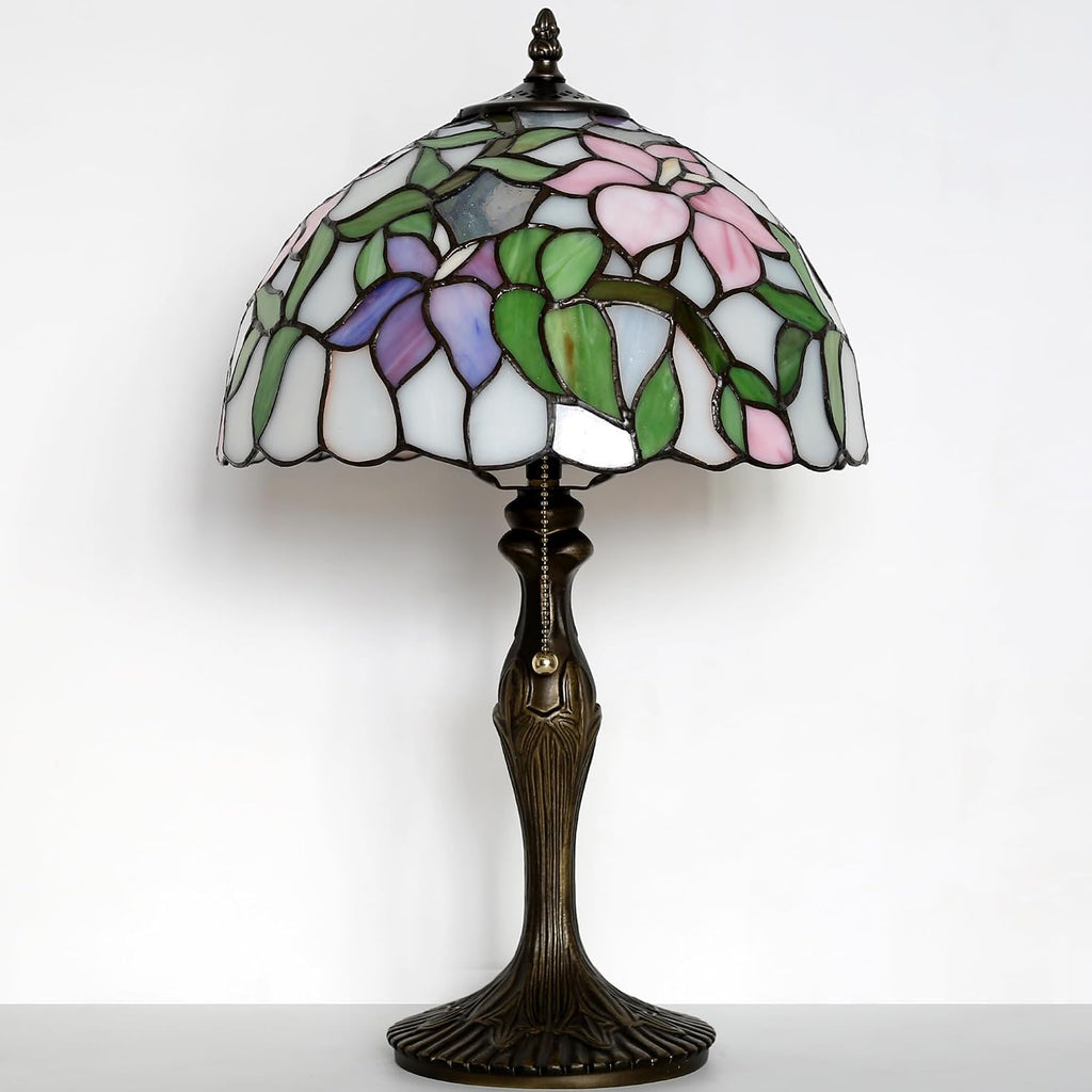 Tiffany Lamp Stained Glass Table Lamp Bedside Reading Lamp 12 x 19' Pink Flower Style Decorative Lamp for Desk Study Living Room Bedroom Office Decor Gift