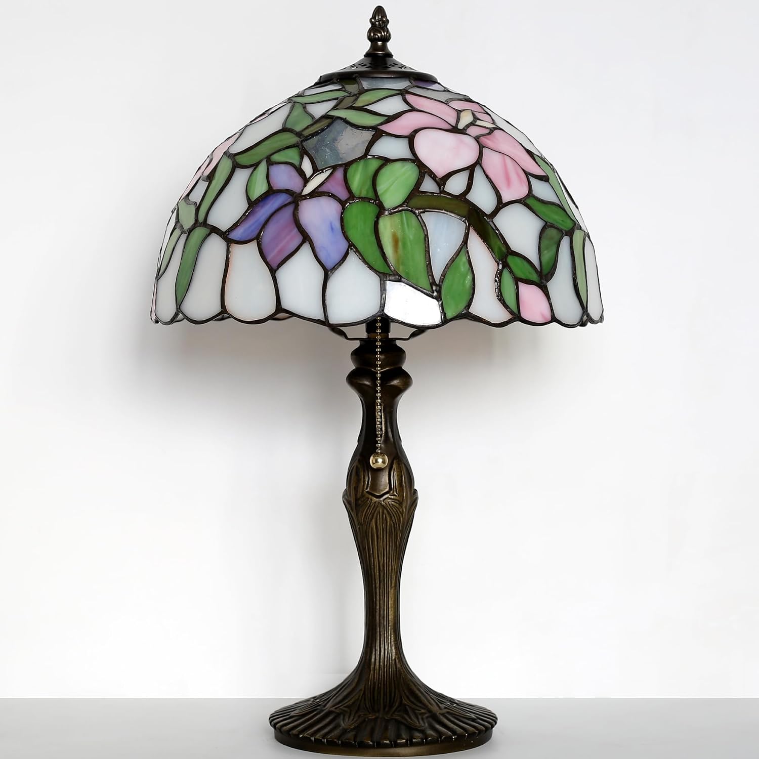 Tiffany Lamp Stained Glass Table Lamp Bedside Reading Lamp 12 x 19' Pink Flower Style Decorative Lamp for Desk Study Living Room Bedroom Office Decor Gift