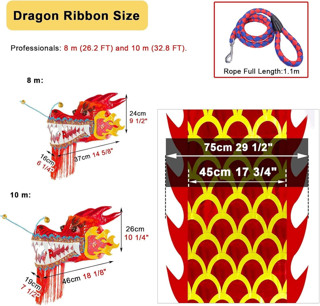 Dragon Poi Rainbow Dragon Dance Ribbon, Silk Streamer Kite for Outdoors, Fitness Shaking Poi with Head, Washable Sport Flying Flag Training Equipment (Size : 10 m/33ft Long)