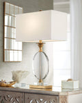 Vienna Full Spectrum Valerie Modern Glam Luxury Table Lamp 28' Tall Gold Clear Crystal Glass White Fabric Rectangular Shade for Living Room Bedroom House Bedside Nightstand Home Office Family