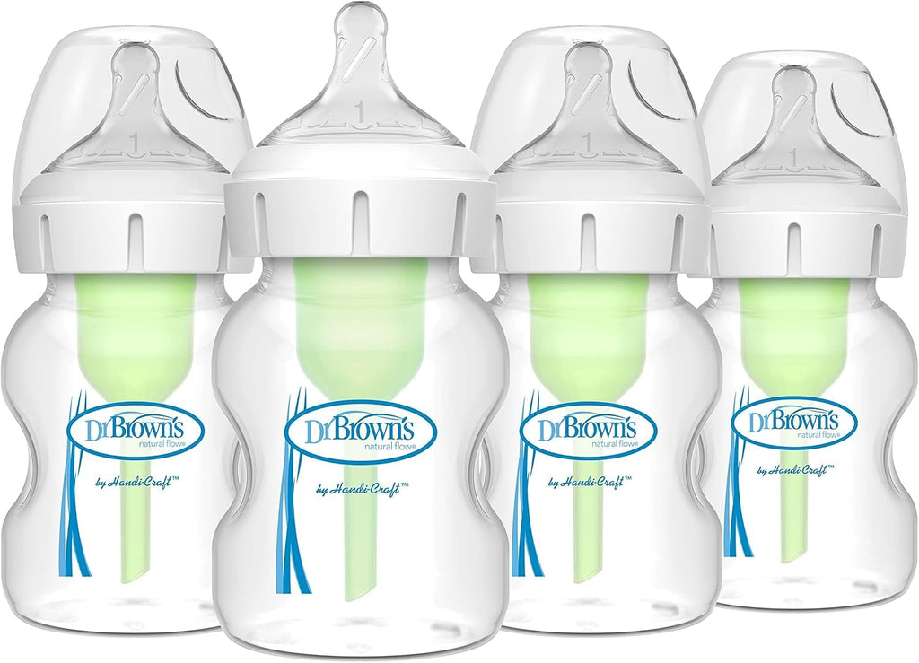Dr. Brown's Natural Flow® Anti-Colic Options+™ Wide-Neck Baby Bottles 5 oz/150 mL, with Level 1 Slow Flow Nipple, 4 Count, 0m+ (Pack of 6)