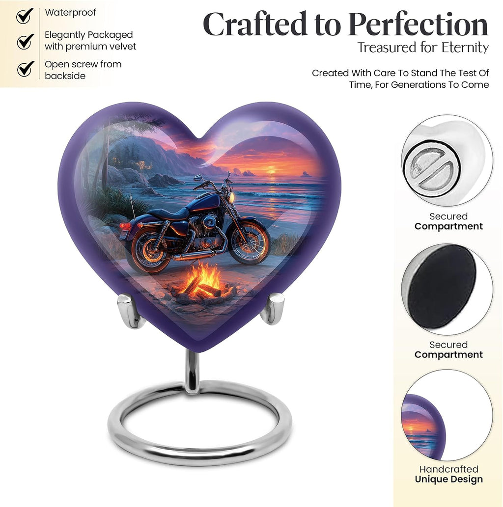 Motorcycle Urn for Ashes Adult Male - Purple Small Urns for Human Ashes Keepsake- Funeral & Burial Urn for Female & Male - Memorial Gift for Grandfather - Combo 10 Inch & 3 Inch, Pack of 5