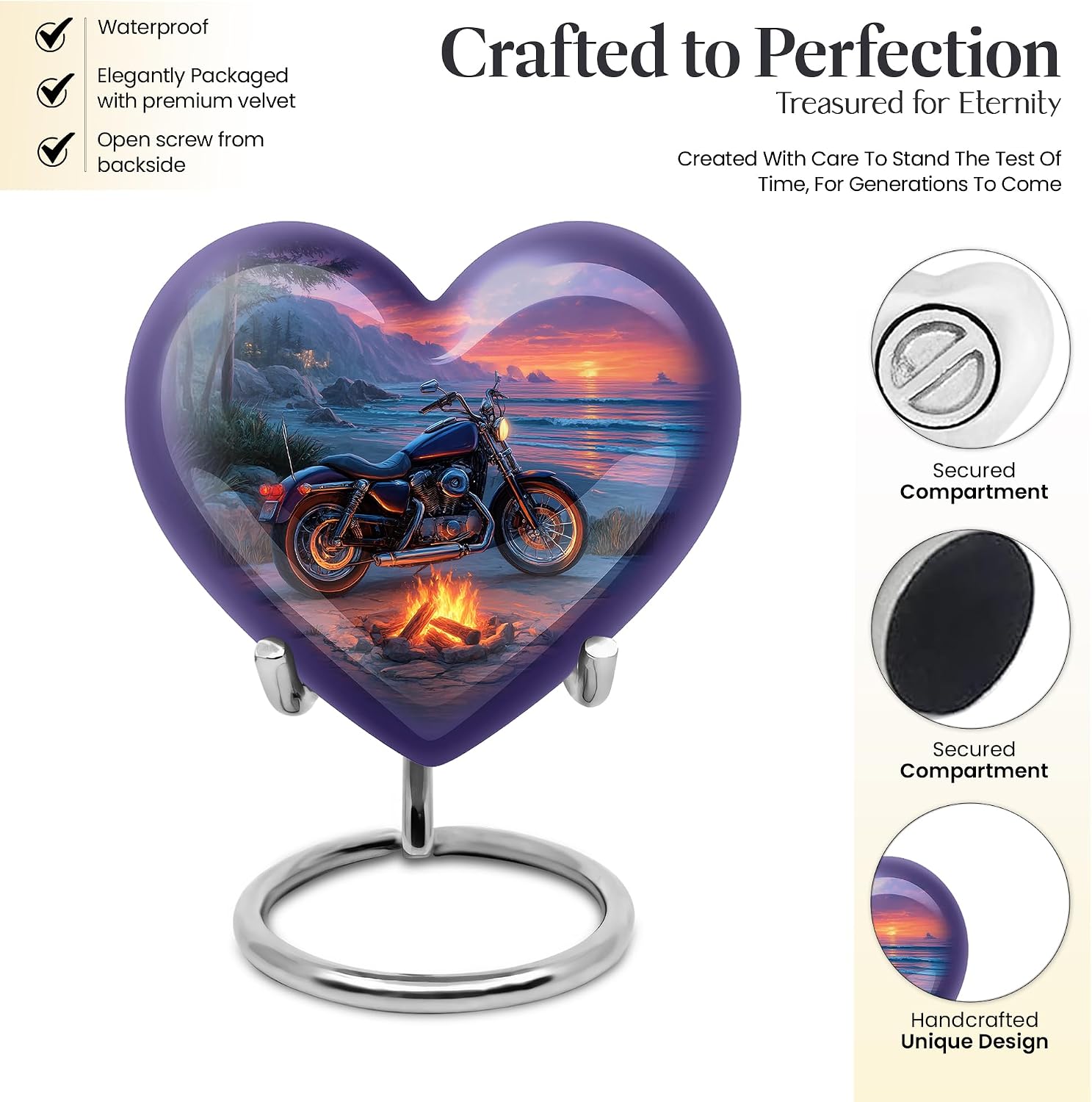 Motorcycle Urn for Ashes Adult Male - Purple Small Urns for Human Ashes Keepsake- Funeral & Burial Urn for Female & Male - Memorial Gift for Grandfather - Combo 10 Inch & 3 Inch, Pack of 5