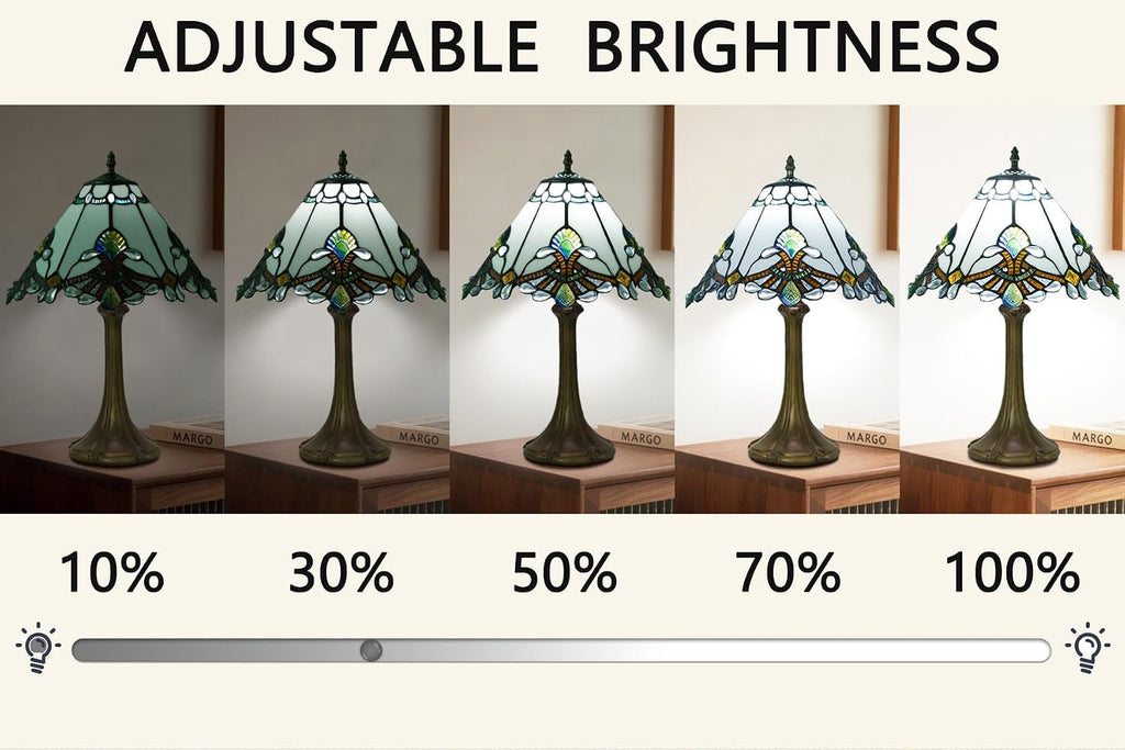 12 Inch Baroque Style Tiffany Table Lamp, Vintage Stained Glass Desk Lamp with Remote Control, 3 Color Temperature & Brightness Level for Office Home Bedroom Living (White)