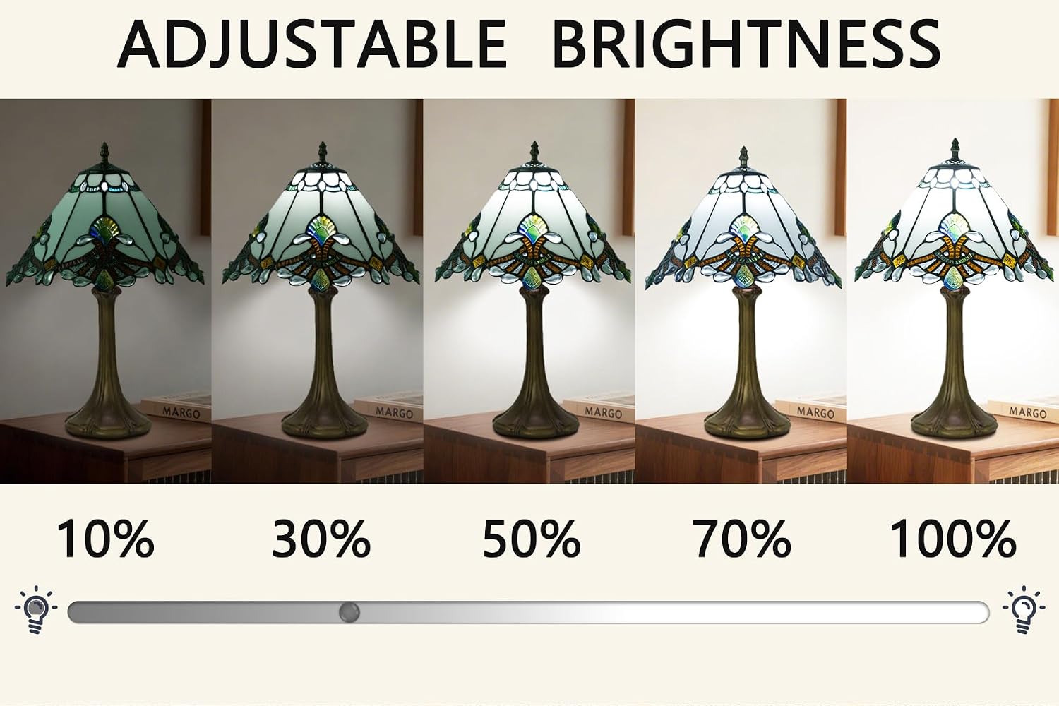 12 Inch Baroque Style Tiffany Table Lamp, Vintage Stained Glass Desk Lamp with Remote Control, 3 Color Temperature & Brightness Level for Office Home Bedroom Living (White)