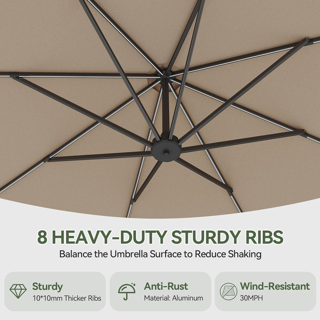 Aoxun 11 FT Cantilever Umbrella with Base Included, Patio Large Aluminum Offset Umbrella Windproof with 360°Rotation, Heavy Duty Frame for Outdoor, Pool, Deck and Garden