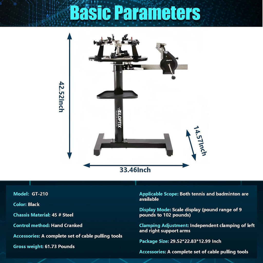 GT-210 Tennis Racket Stringing Machine Manual Vertical Progression Racket String Tools, with Tools and Accessories