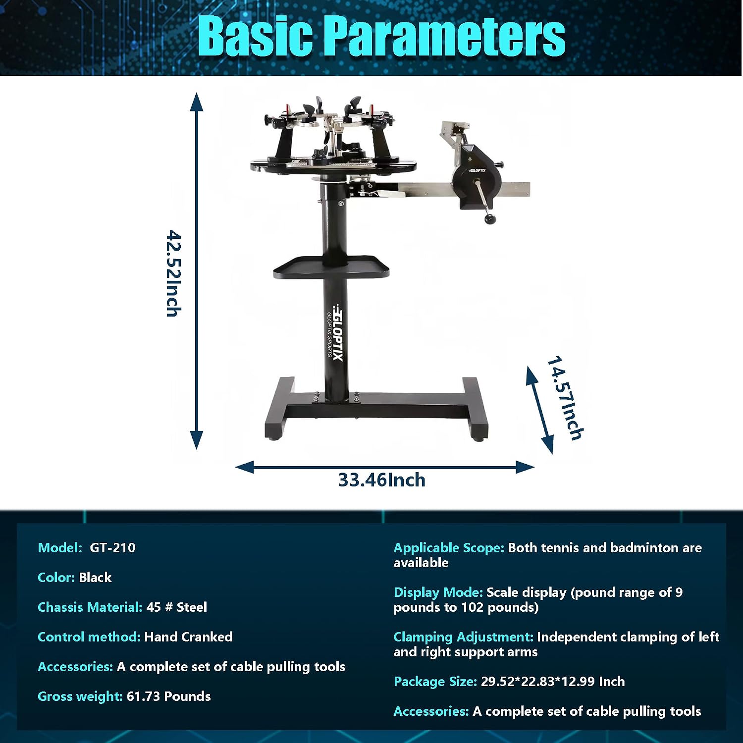 GT-210 Tennis Racket Stringing Machine Manual Vertical Progression Racket String Tools, with Tools and Accessories