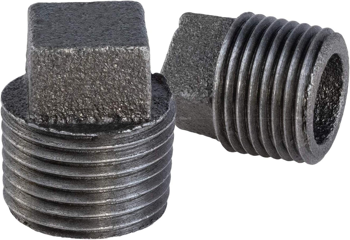 SUPPLYGIANT BMPL1000S-5 BMPL1000-5 Black Pipe Fitting, Malleable Iron Plug with Square Head Threaded Connector 1 Inch (Pack of 5)