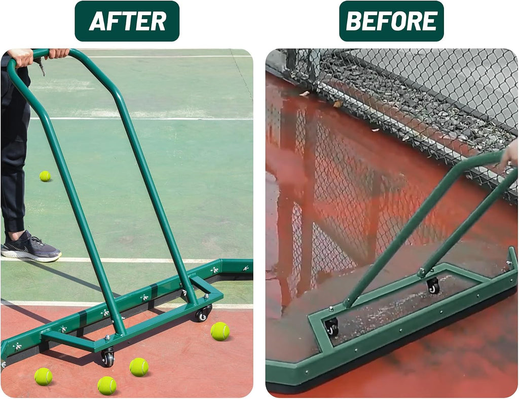AIWFL 4.3FT Aluminium Alloy Sport Tennis Court Squeegee with Wheels, Tennis Court Rain Shuttle with Additional 2 EVA Foam Blade, Professional Squeegees Floor Water Remover Squeegee Broom, Green