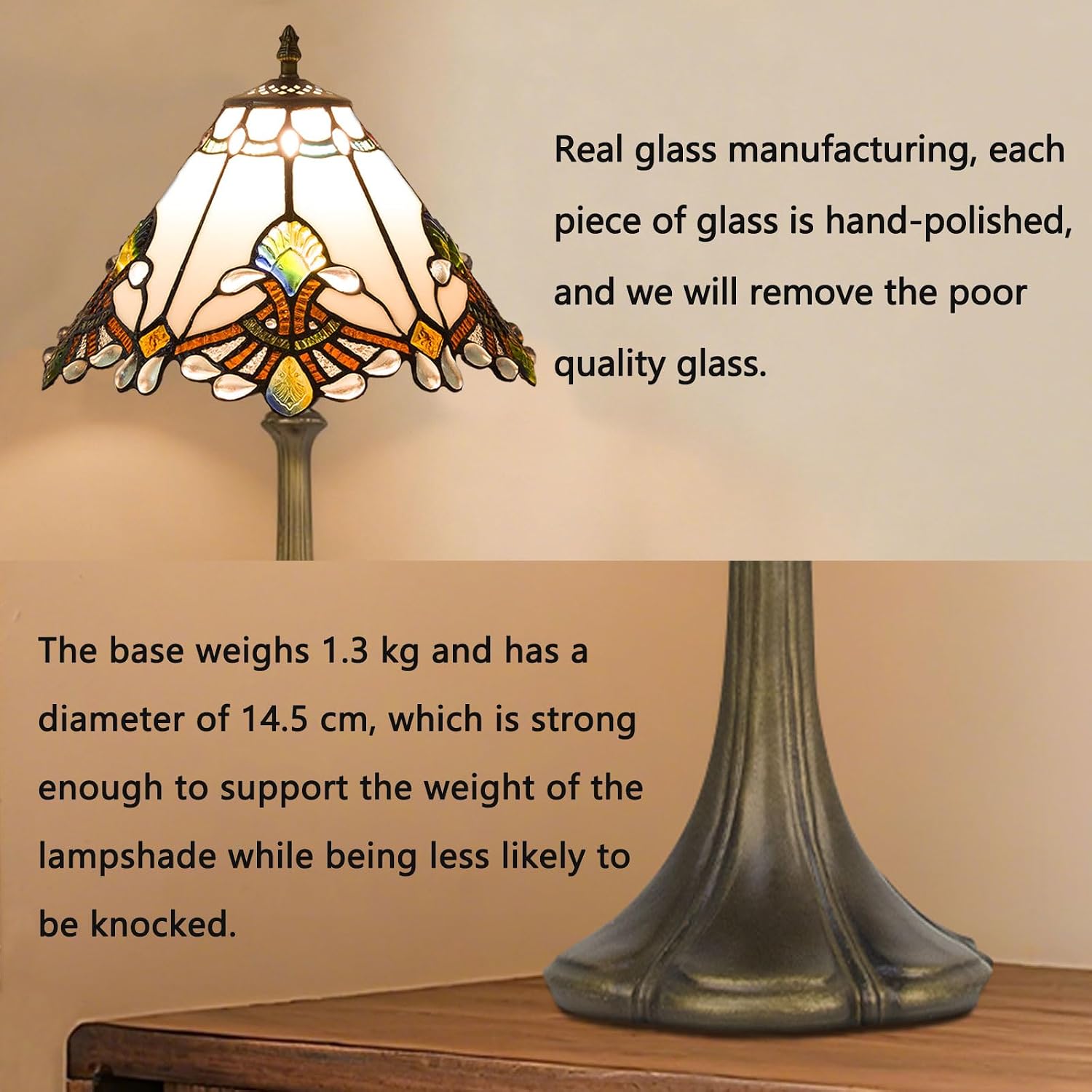 12 Inch Baroque Style Tiffany Table Lamp, Vintage Stained Glass Desk Lamp with Remote Control, 3 Color Temperature & Brightness Level for Office Home Bedroom Living (White)